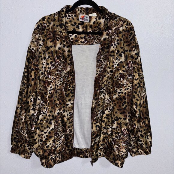 Bomber Jacket Kaktus Plus Women’s 1X Leopard Animal Print Metallic Full Zip VTG - Picture 4 of 13